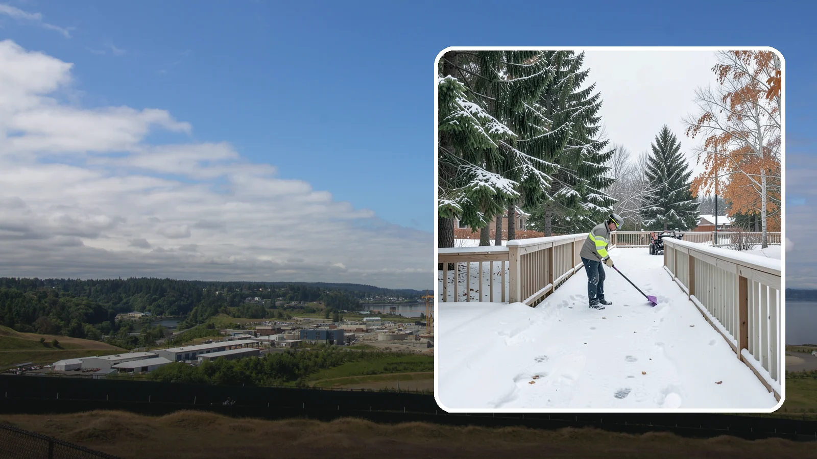 Deck Snow Removal in University Place, Pierce County, WA - We clear snow from elevated decks so the added weight and moisture never threaten your boards or joists.