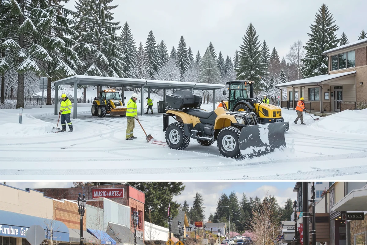 Distribution Center Snow Removal in Bothell, King County, WA - Peak demand runs December through February when lowland cold snaps ice over yards that stayed wet during the day.