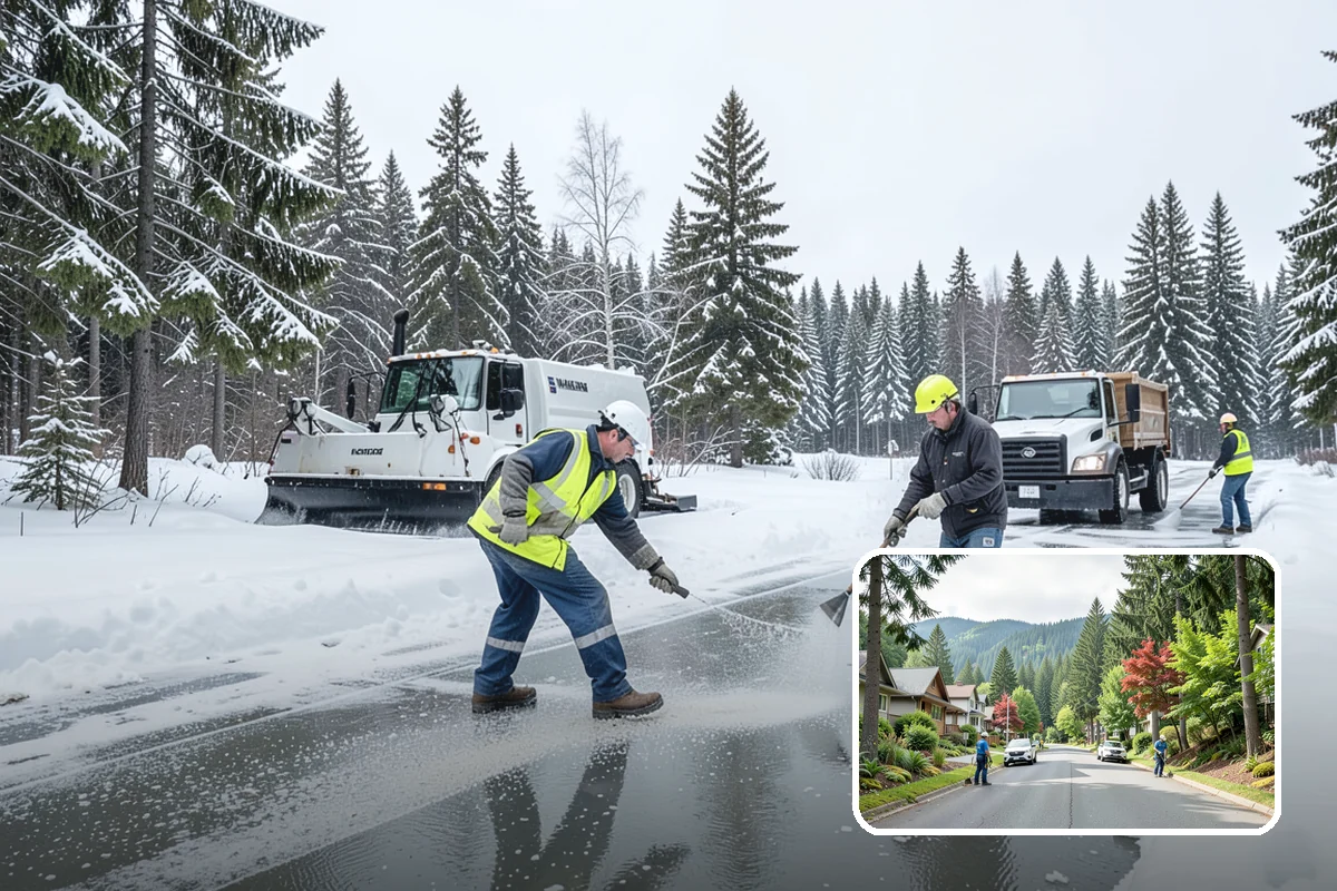 Distribution Center Snow Removal in Darrington, Snohomish County, WA - Trailer courts and dock approaches kept clear for 53-foot access