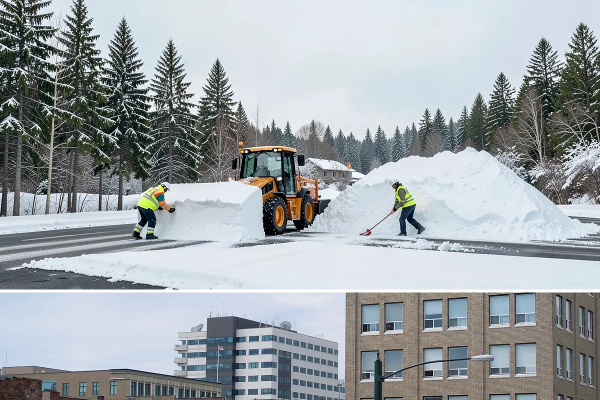 Distribution Center Snow Removal in Everett, Snohomish County, WA - Peak demand runs December through February when lowland cold snaps ice over yards that stayed wet during the day.