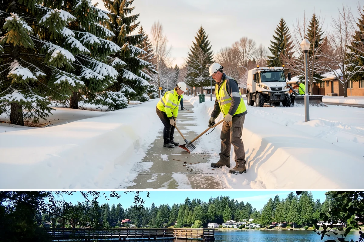 Distribution Center Snow Removal in Federal Way, King County, WA - Peak demand runs December through February when lowland cold snaps ice over yards that stayed wet during the day.