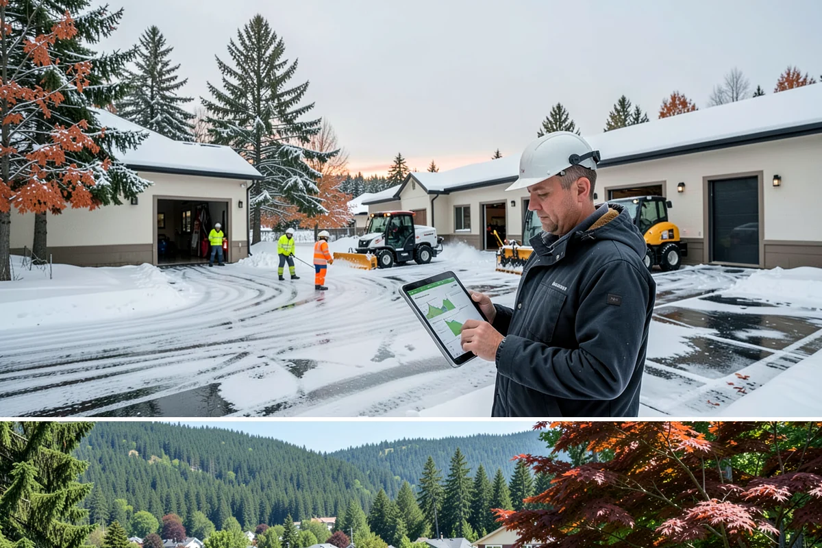 Distribution Center Snow Removal in Index, Snohomish County, WA - Peak demand runs December through February when lowland cold snaps ice over yards that stayed wet during the day.