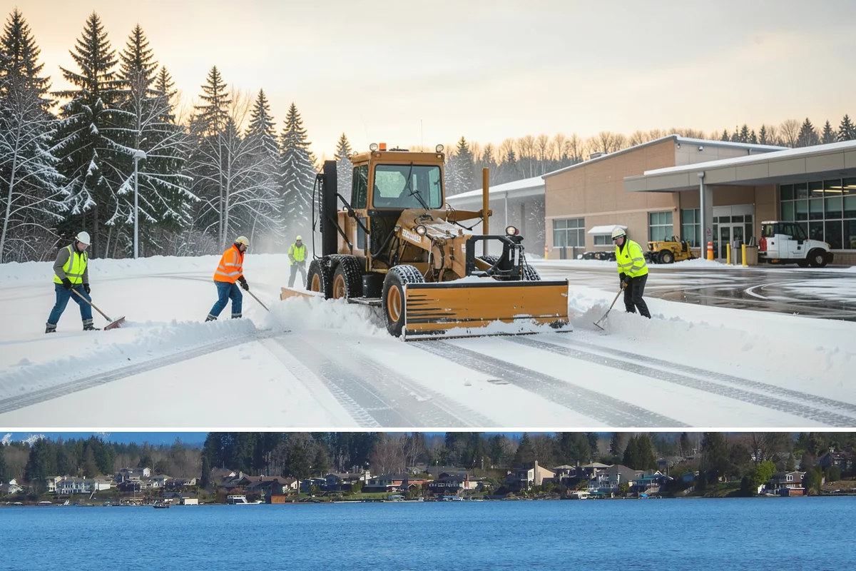 Distribution Center Snow Removal in Lake Stevens, Snohomish County, WA - Peak demand runs December through February when lowland cold snaps ice over yards that stayed wet during the day.