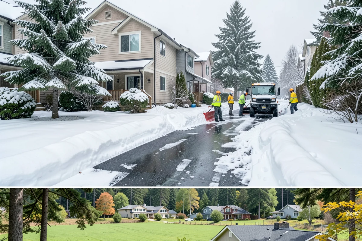 Distribution Center Snow Removal in Lyman, Skagit County, WA - Peak demand runs December through February when lowland cold snaps ice over yards that stayed wet during the day.