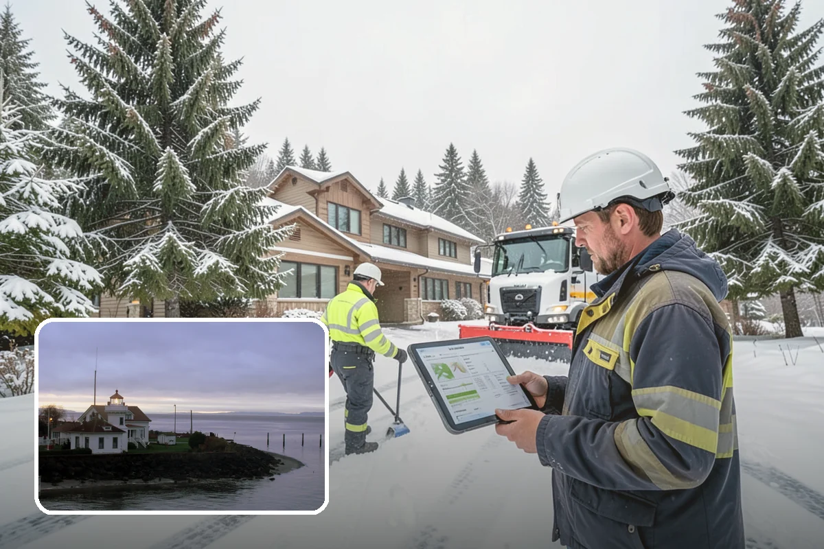 Distribution Center Snow Removal in Mukilteo, Snohomish County, WA - Trailer courts and dock approaches kept clear for 53-foot access