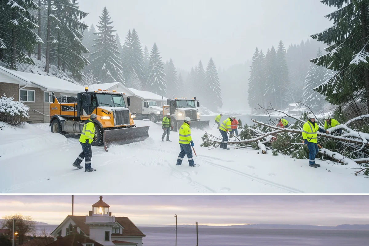 Distribution Center Snow Removal in Mukilteo, Snohomish County, WA - Peak demand runs December through February when lowland cold snaps ice over yards that stayed wet during the day.
