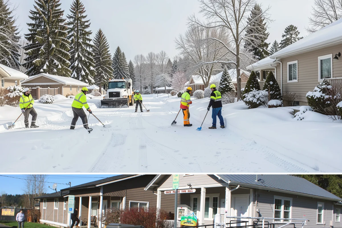 Distribution Center Snow Removal in South Prairie, Pierce County, WA - Peak demand runs December through February when lowland cold snaps ice over yards that stayed wet during the day.