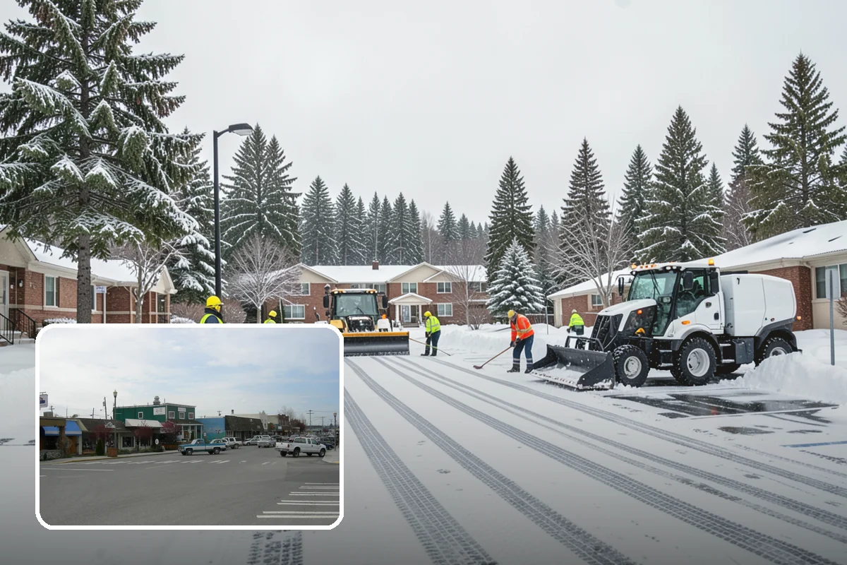 Distribution Center Snow Removal in Stanwood, Snohomish County, WA - Trailer courts and dock approaches kept clear for 53-foot access