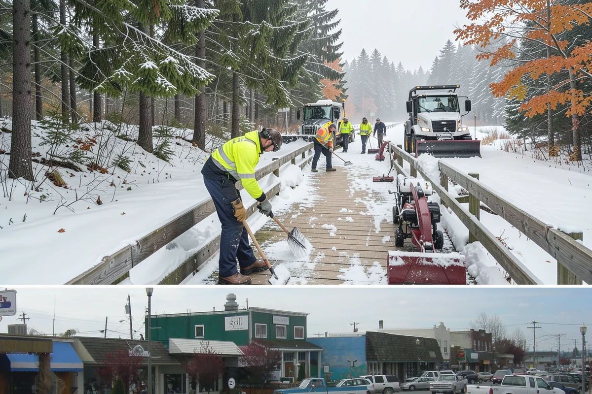Distribution Center Snow Removal in Stanwood, Snohomish County, WA - Peak demand runs December through February when lowland cold snaps ice over yards that stayed wet during the day.