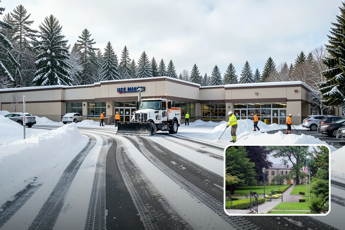 Distribution Center Snow Removal in Woodinville, King County, WA - Trailer courts and dock approaches kept clear for 53-foot access