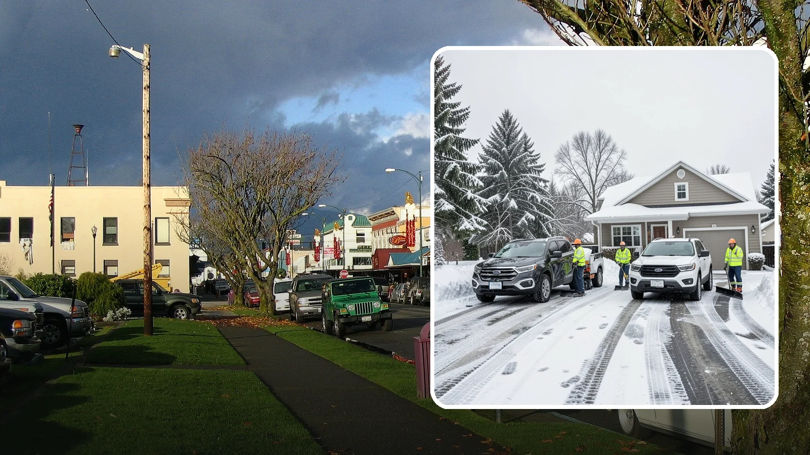 Double Driveway Snow Removal in Arlington, Snohomish County, WA - We clear wide two-car driveways completely so both vehicles are ready to go after a storm.