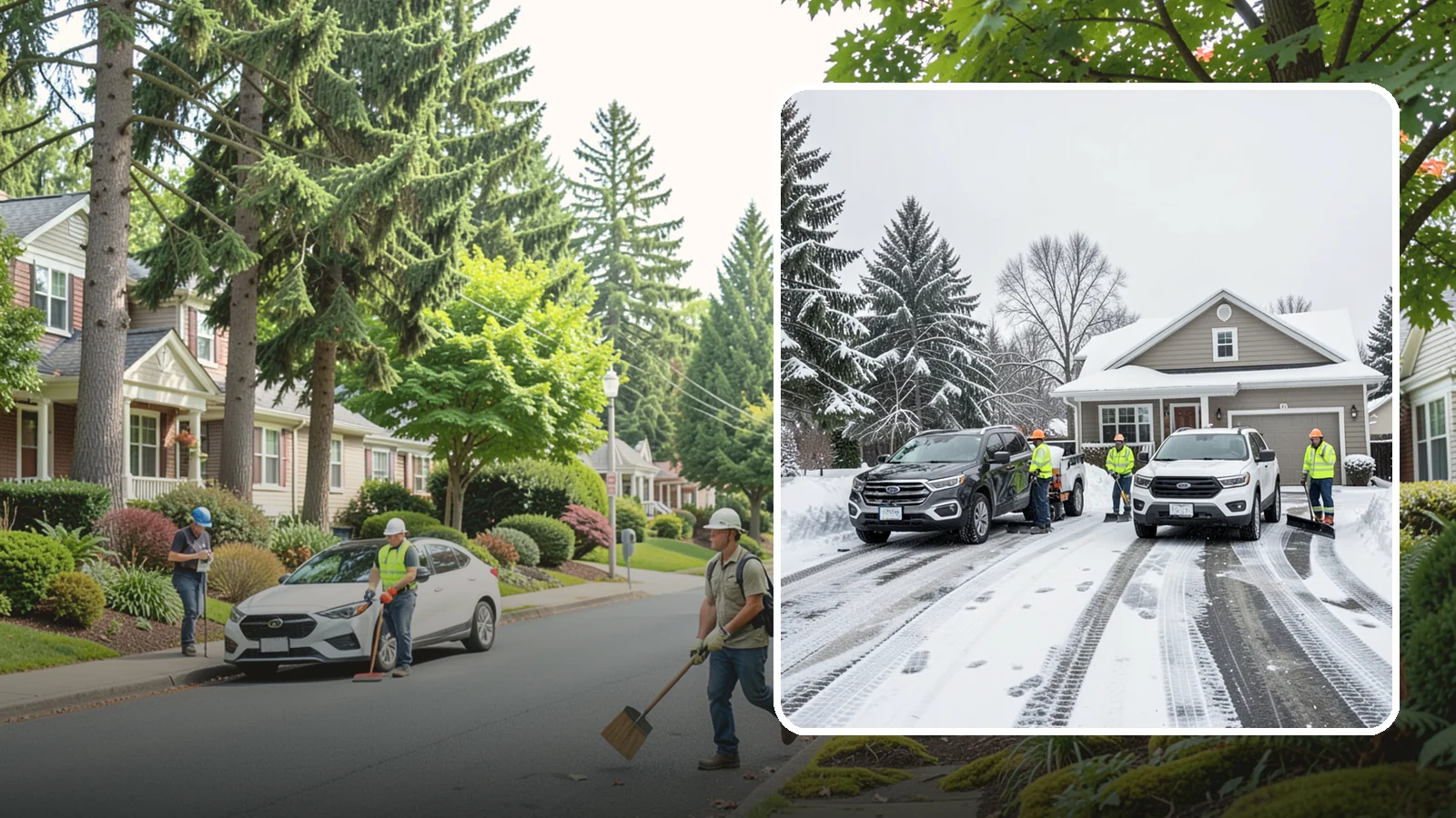 Double Driveway Snow Removal in Beaux Arts Village, King County, WA - We clear wide two-car driveways completely so both vehicles are ready to go after a storm.