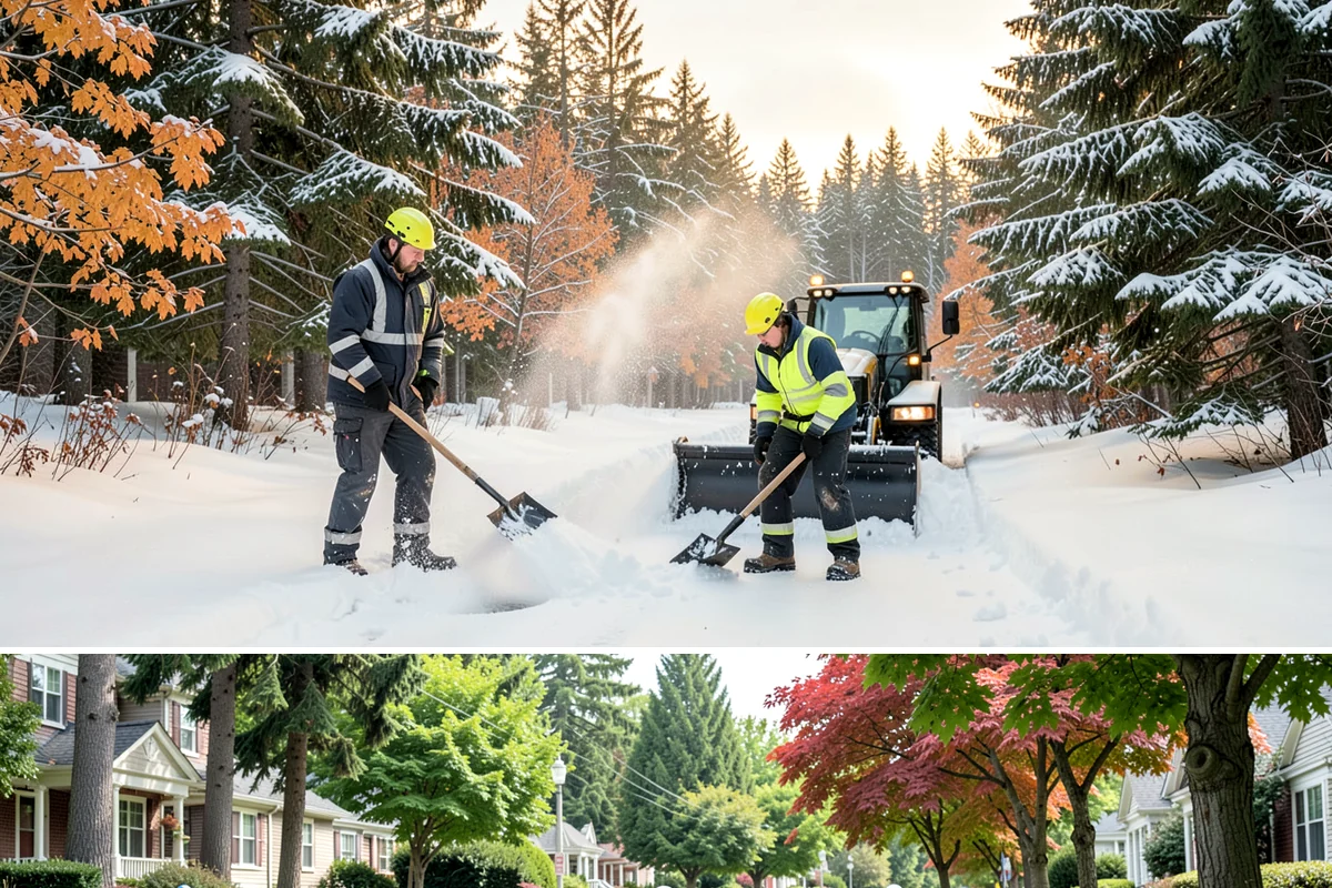 Double Driveway Snow Removal in Beaux Arts Village, King County, WA - Double driveway clearing peaks during the midwinter snow window.