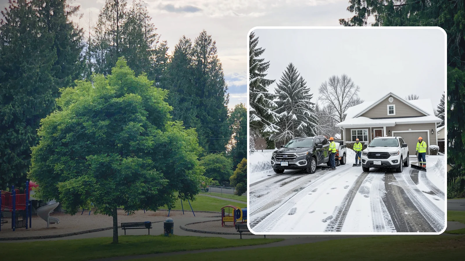 Double Driveway Snow Removal in Bonney Lake, Pierce County, WA - We clear wide two-car driveways completely so both vehicles are ready to go after a storm.