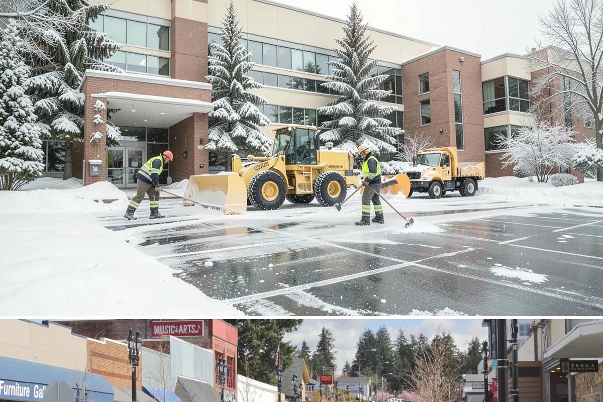 Double Driveway Snow Removal in Bothell, King County, WA - Double driveway clearing peaks during the midwinter snow window.