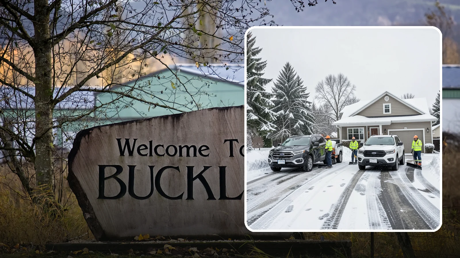 Double Driveway Snow Removal in Buckley, Pierce County, WA - We clear wide two-car driveways completely so both vehicles are ready to go after a storm.