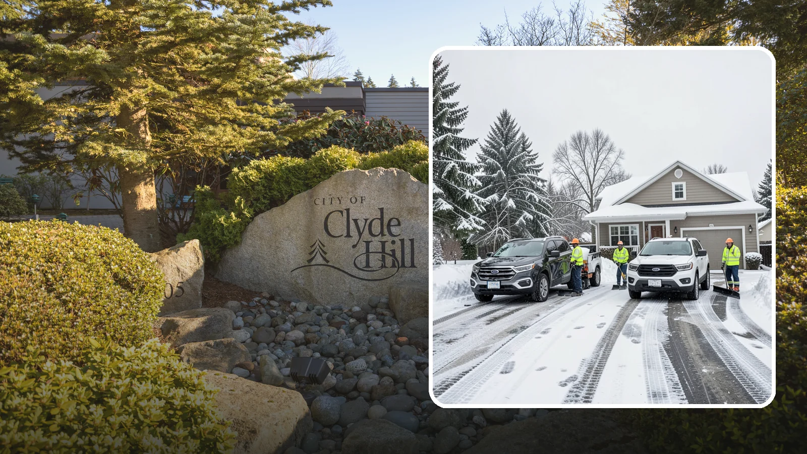 Double Driveway Snow Removal in Clyde Hill, King County, WA - We clear wide two-car driveways completely so both vehicles are ready to go after a storm.