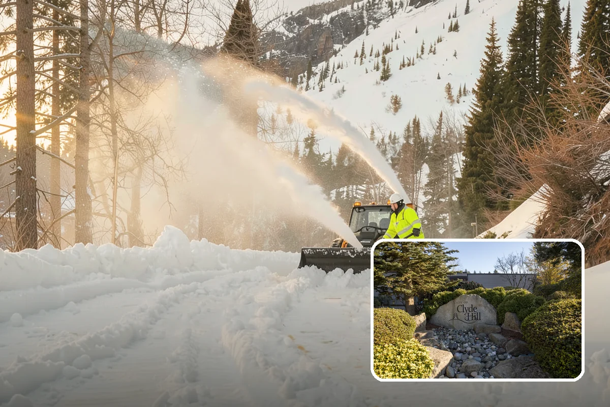 Double Driveway Snow Removal in Clyde Hill, King County, WA - Clears the full two-car width