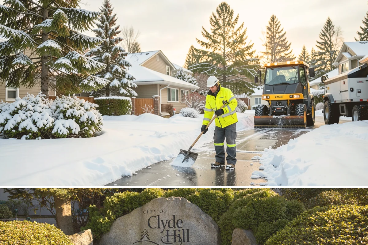 Double Driveway Snow Removal in Clyde Hill, King County, WA - Double driveway clearing peaks during the midwinter snow window.