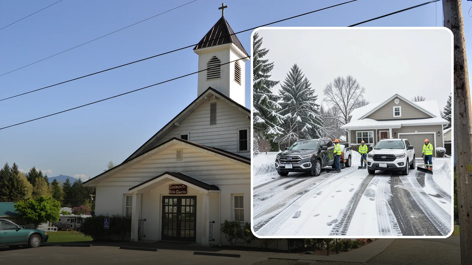 Double Driveway Snow Removal in Concrete, Skagit County, WA - We clear wide two-car driveways completely so both vehicles are ready to go after a storm.
