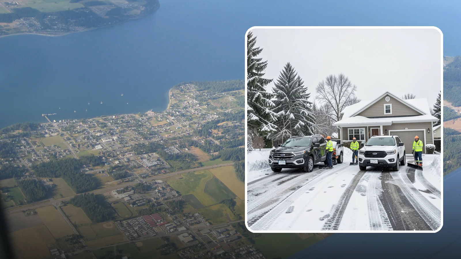 Double Driveway Snow Removal in Coupeville, Island County, WA - We clear wide two-car driveways completely so both vehicles are ready to go after a storm.
