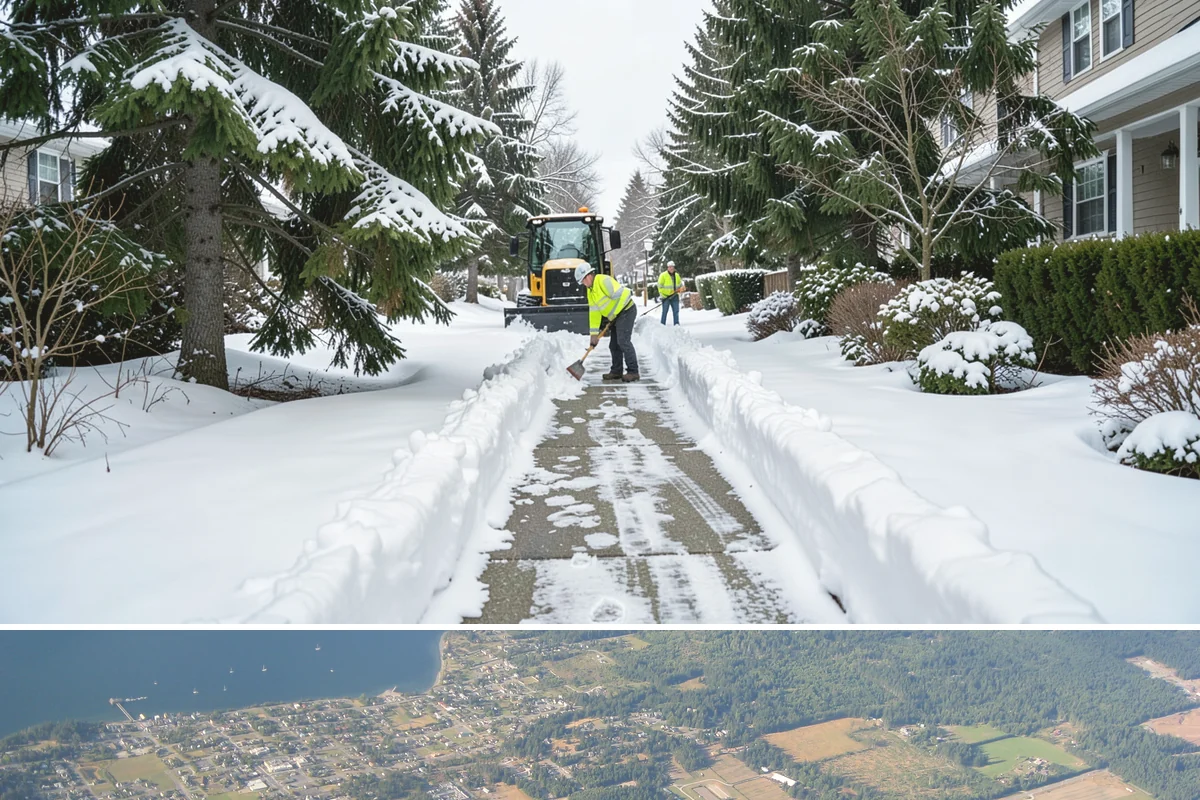 Double Driveway Snow Removal in Coupeville, Island County, WA - Double driveway clearing peaks during the midwinter snow window.