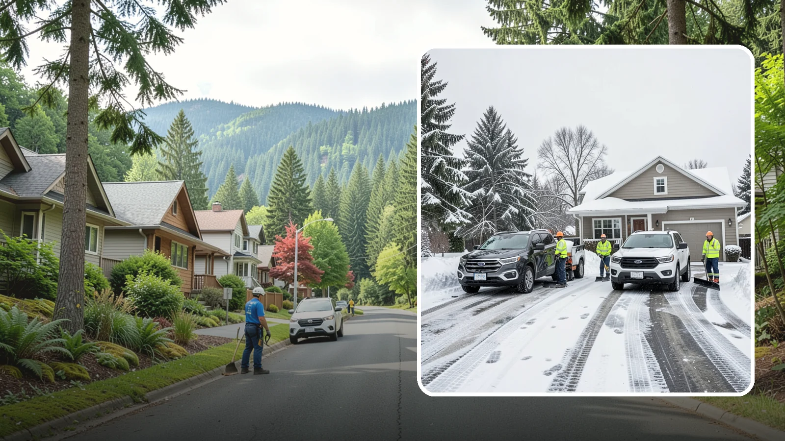 Double Driveway Snow Removal in Darrington, Snohomish County, WA - We clear wide two-car driveways completely so both vehicles are ready to go after a storm.