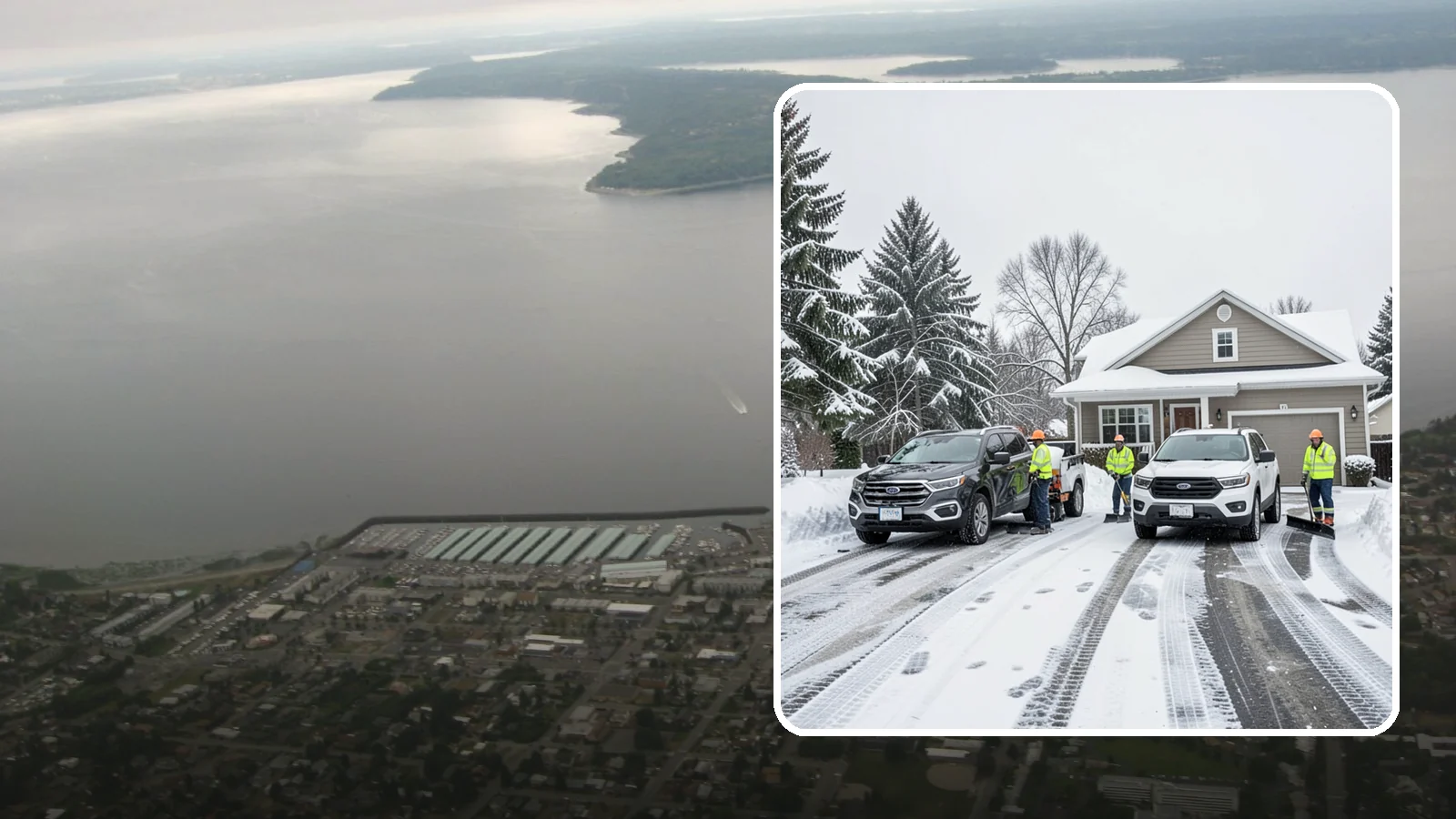Double Driveway Snow Removal in Des Moines, King County, WA - We clear wide two-car driveways completely so both vehicles are ready to go after a storm.