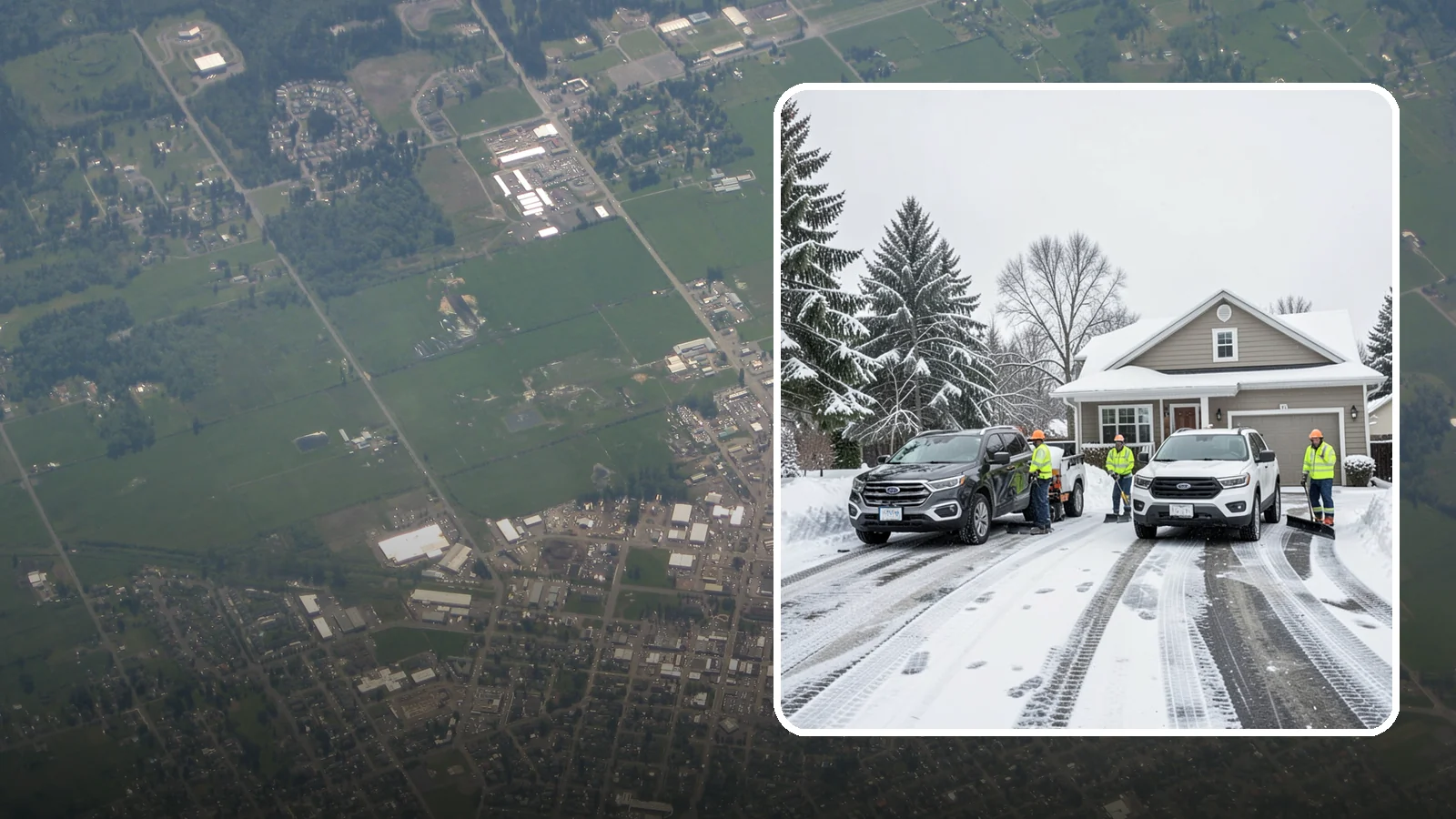 Double Driveway Snow Removal in Enumclaw, King County, WA - We clear wide two-car driveways completely so both vehicles are ready to go after a storm.