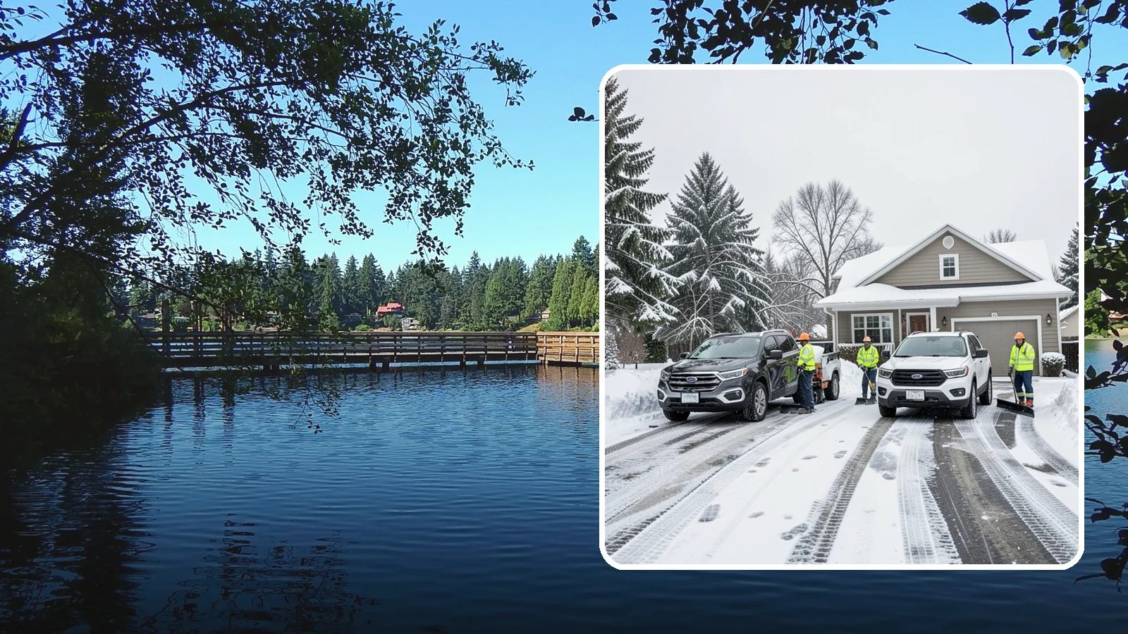 Double Driveway Snow Removal in Federal Way, King County, WA - We clear wide two-car driveways completely so both vehicles are ready to go after a storm.