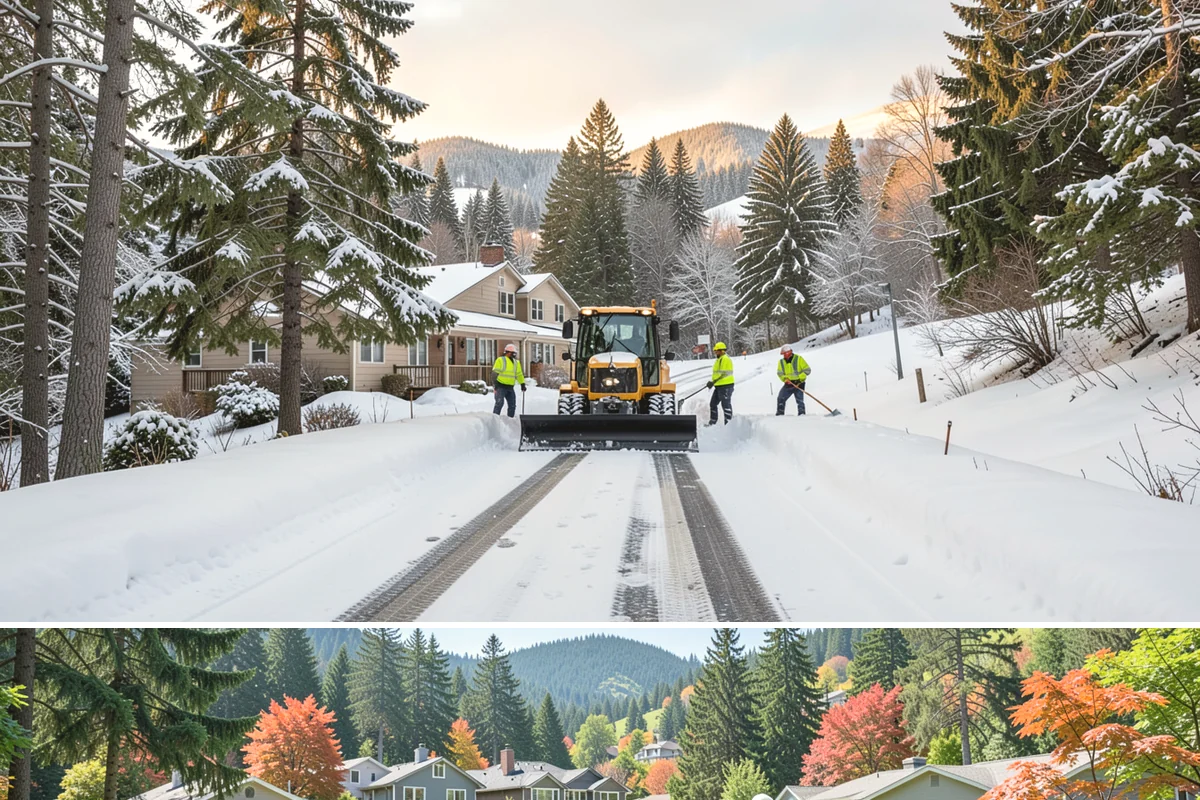 Double Driveway Snow Removal in Fircrest, Pierce County, WA - Double driveway clearing peaks during the midwinter snow window.