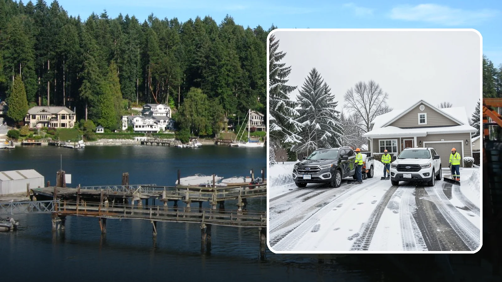 Double Driveway Snow Removal in Gig Harbor, Pierce County, WA - We clear wide two-car driveways completely so both vehicles are ready to go after a storm.