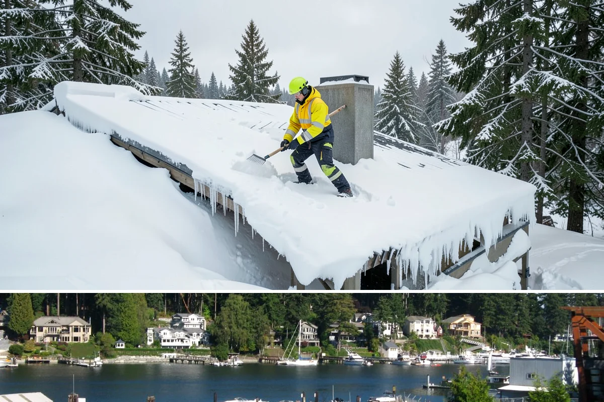 Double Driveway Snow Removal in Gig Harbor, Pierce County, WA - Double driveway clearing peaks during the midwinter snow window.