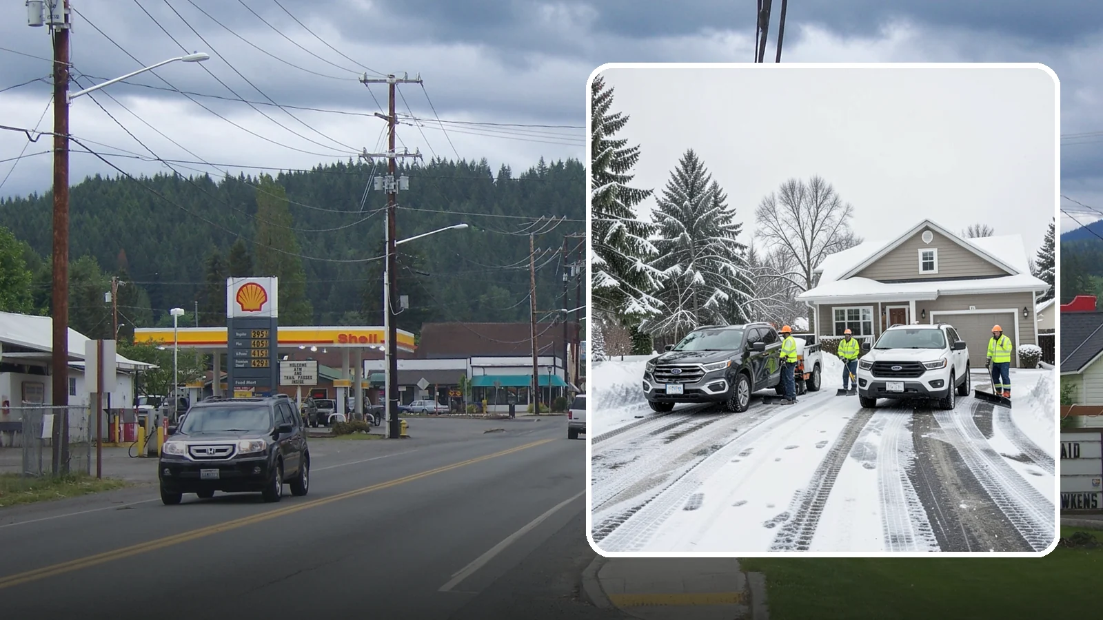 Double Driveway Snow Removal in Granite Falls, Snohomish County, WA - We clear wide two-car driveways completely so both vehicles are ready to go after a storm.