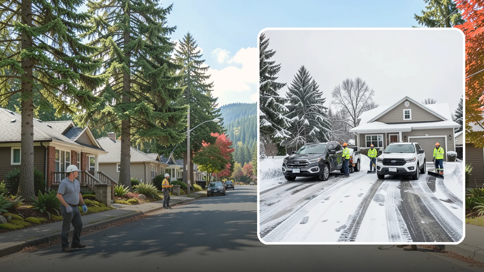 Double Driveway Snow Removal in Hunts Point, King County, WA - We clear wide two-car driveways completely so both vehicles are ready to go after a storm.