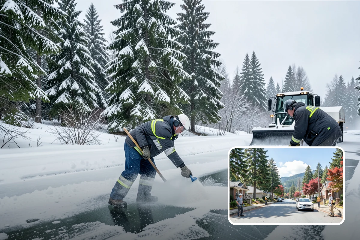 Double Driveway Snow Removal in Hunts Point, King County, WA - Clears the full two-car width