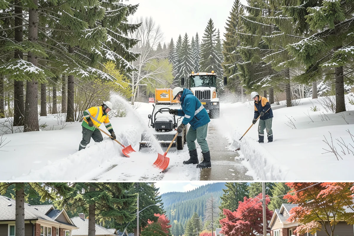 Double Driveway Snow Removal in Hunts Point, King County, WA - Double driveway clearing peaks during the midwinter snow window.
