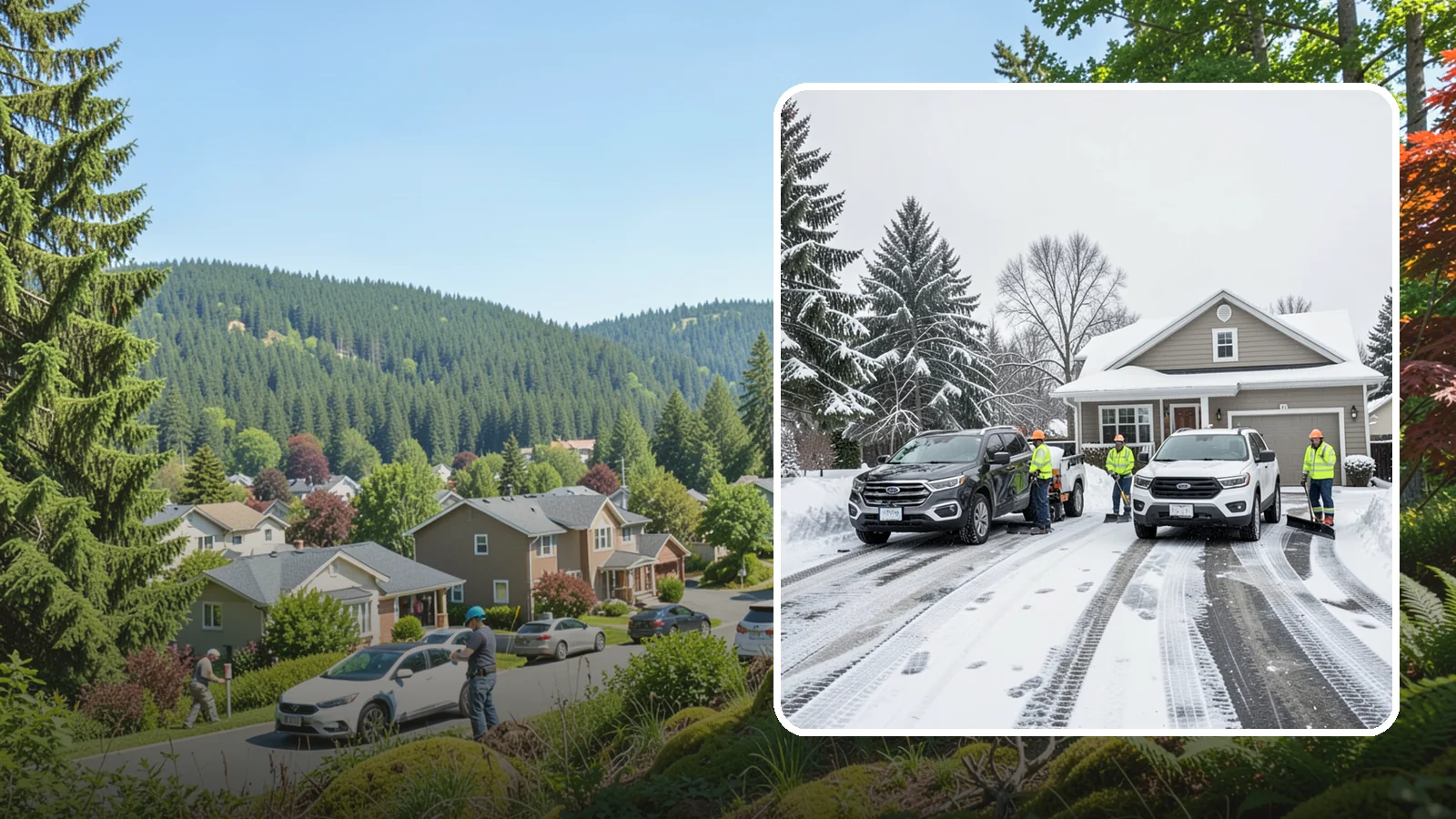 Double Driveway Snow Removal in Index, Snohomish County, WA - We clear wide two-car driveways completely so both vehicles are ready to go after a storm.