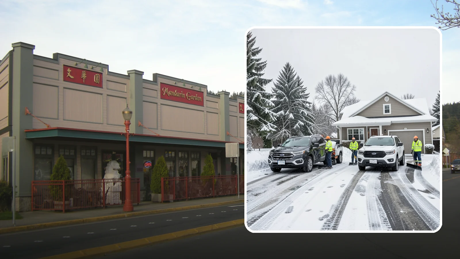Double Driveway Snow Removal in Issaquah, King County, WA - We clear wide two-car driveways completely so both vehicles are ready to go after a storm.