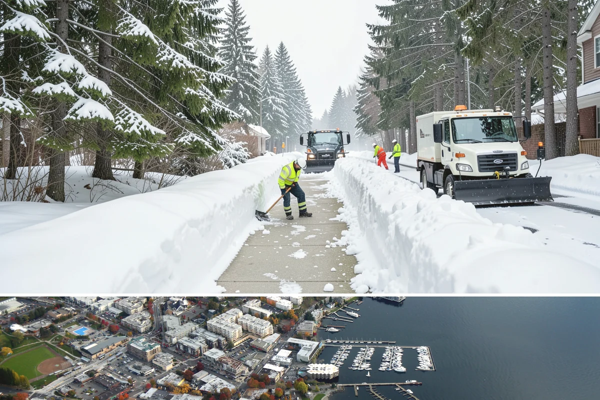 Double Driveway Snow Removal in Kirkland, King County, WA - Double driveway clearing peaks during the midwinter snow window.