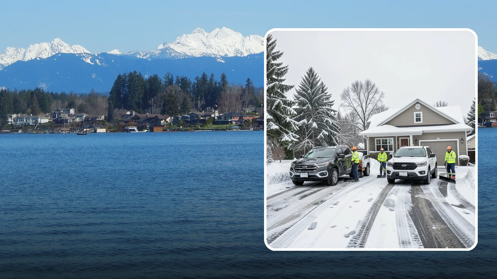 Double Driveway Snow Removal in Lake Stevens, Snohomish County, WA - We clear wide two-car driveways completely so both vehicles are ready to go after a storm.