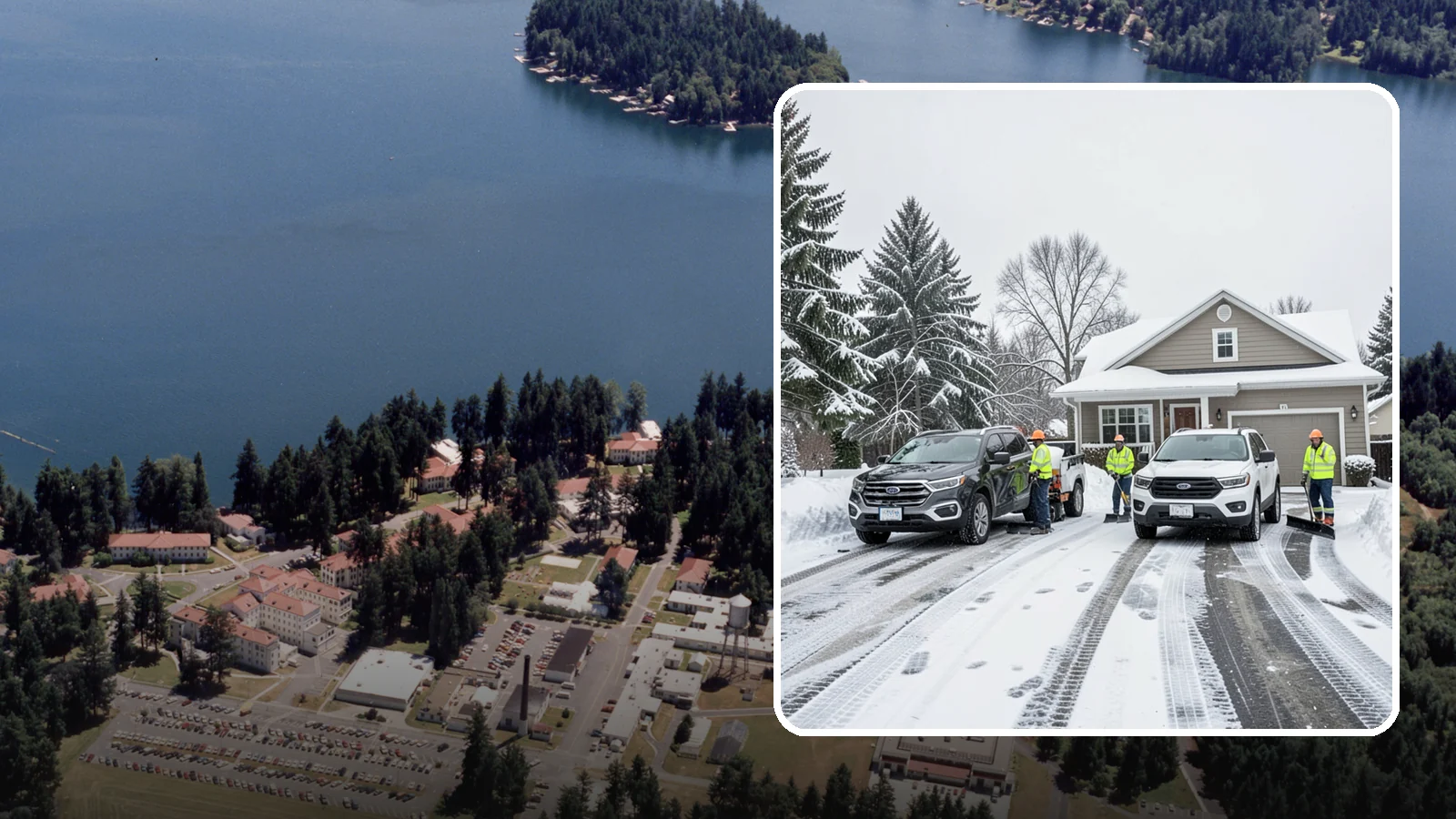 Double Driveway Snow Removal in Lakewood, Pierce County, WA - We clear wide two-car driveways completely so both vehicles are ready to go after a storm.