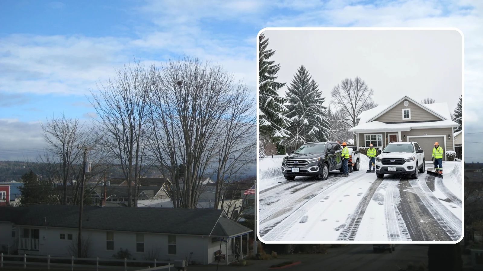 Double Driveway Snow Removal in Langley, Island County, WA - We clear wide two-car driveways completely so both vehicles are ready to go after a storm.