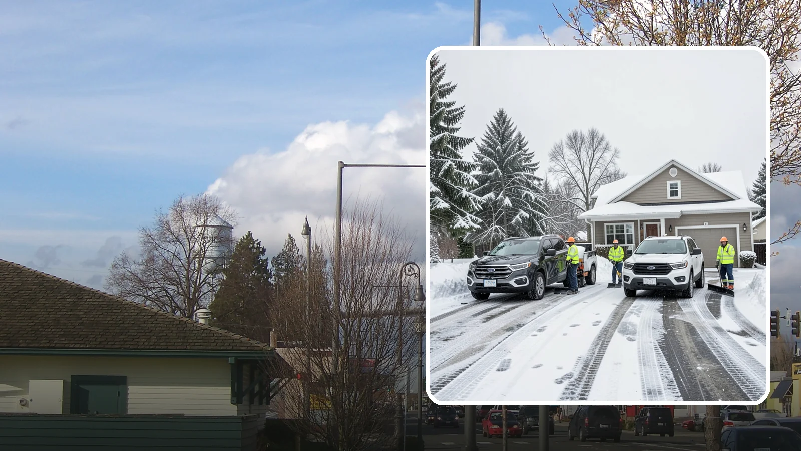 Double Driveway Snow Removal in Marysville, Snohomish County, WA - We clear wide two-car driveways completely so both vehicles are ready to go after a storm.