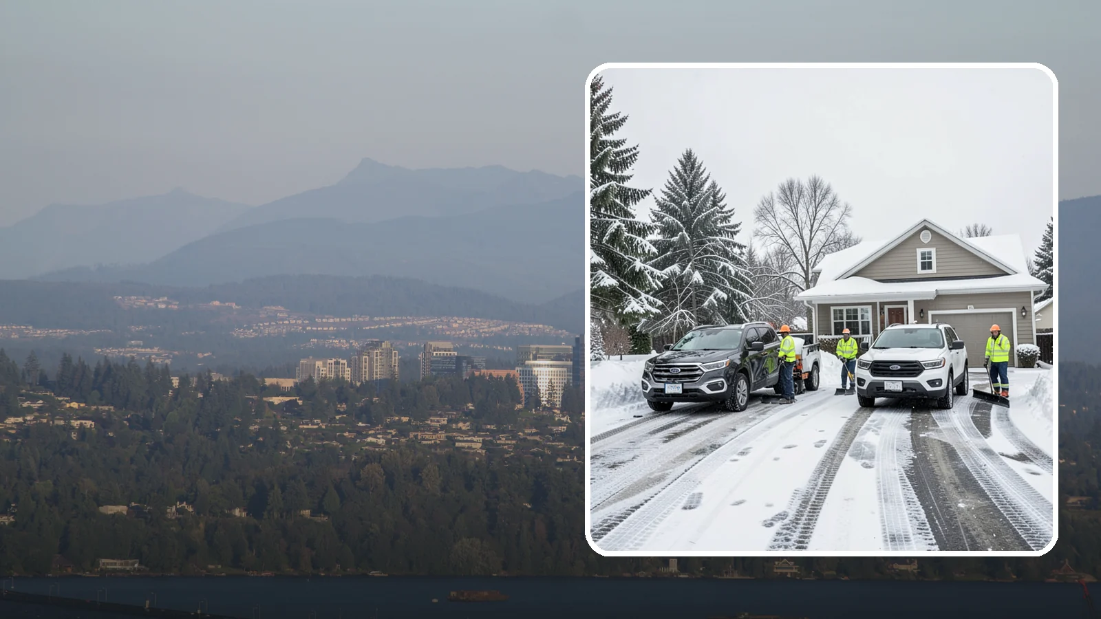 Double Driveway Snow Removal in Medina, King County, WA - We clear wide two-car driveways completely so both vehicles are ready to go after a storm.