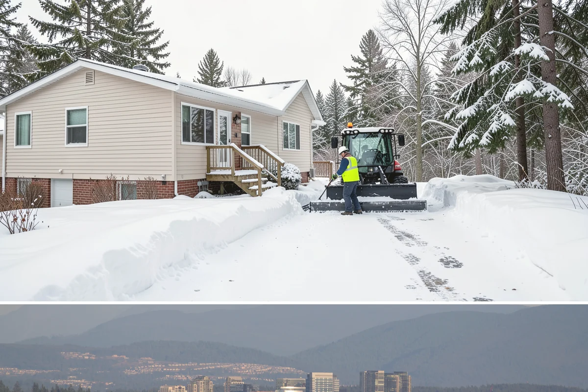 Double Driveway Snow Removal in Medina, King County, WA - Double driveway clearing peaks during the midwinter snow window.