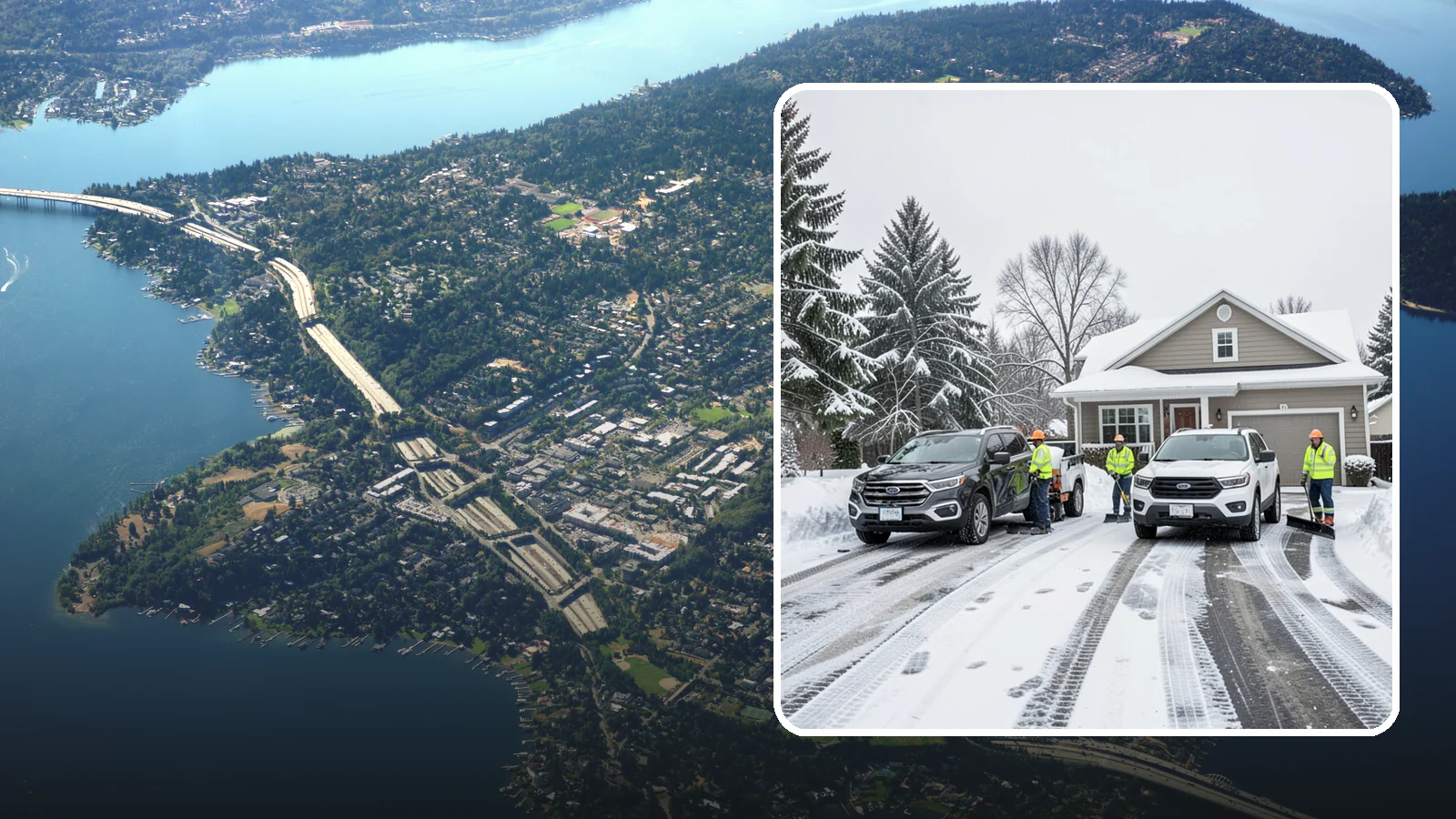 Double Driveway Snow Removal in Mercer Island, King County, WA - We clear wide two-car driveways completely so both vehicles are ready to go after a storm.