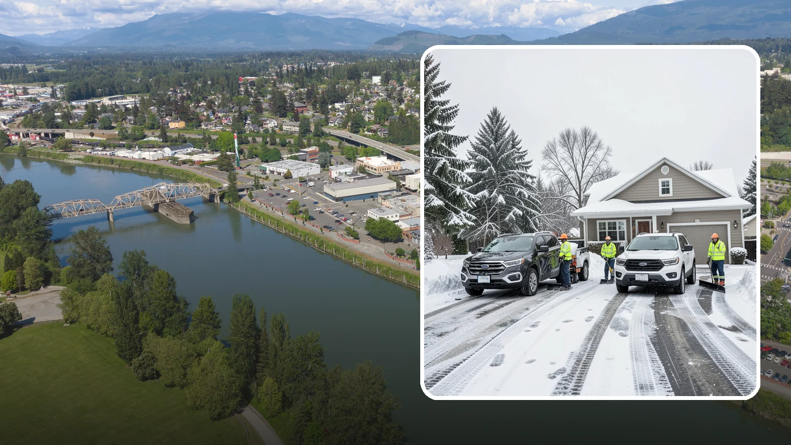 Double Driveway Snow Removal in Mount Vernon, Skagit County, WA - We clear wide two-car driveways completely so both vehicles are ready to go after a storm.