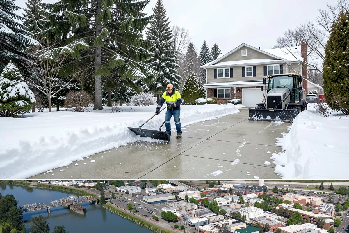 Double Driveway Snow Removal in Mount Vernon, Skagit County, WA - Double driveway clearing peaks during the midwinter snow window.