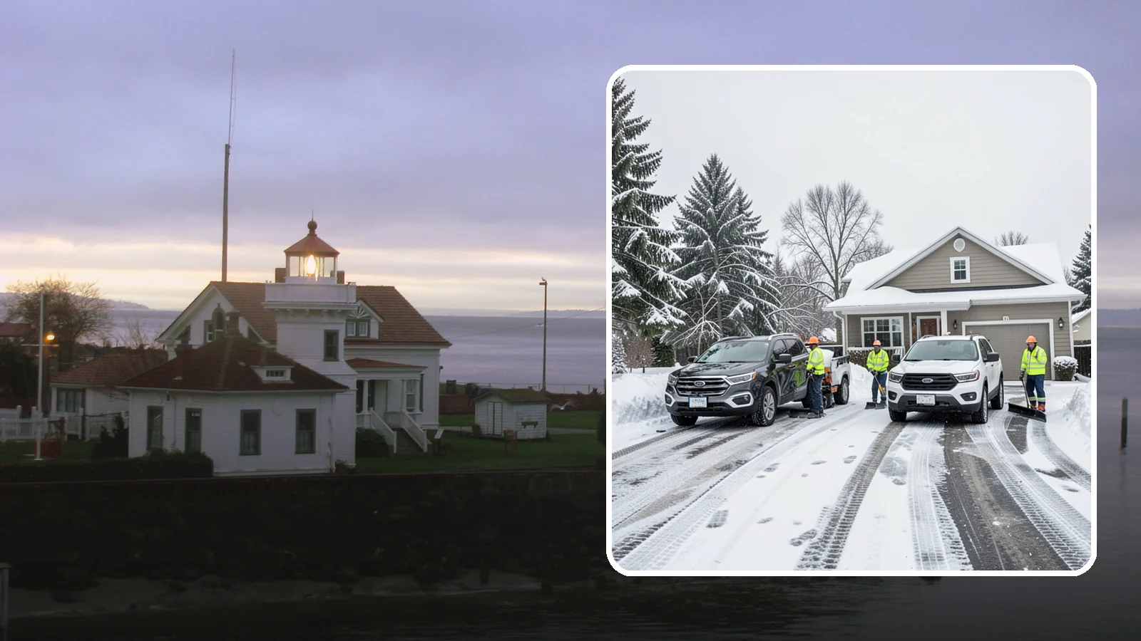 Double Driveway Snow Removal in Mukilteo, Snohomish County, WA - We clear wide two-car driveways completely so both vehicles are ready to go after a storm.